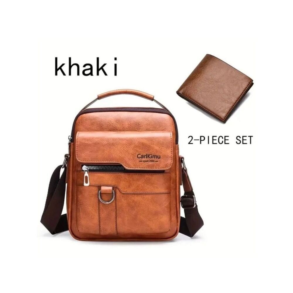 NWT 2 Pc Carlkimu Bag & Wallet Set Vintage Tan Camel Shoulder Multi-Pocket Bag